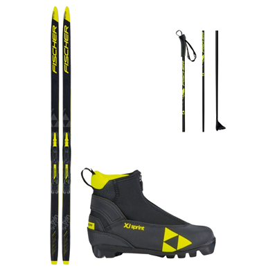 Skis de fond Fischer Sprint Skin JR + fixations IFP junior tour step-in + chaussures Fischer XJ Sprint + bâtons
